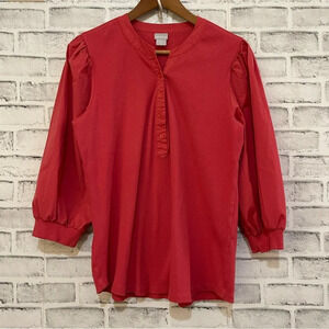 Women’s Chico’s black 3/4 sleeve pink puff crop sleeve blouse 3 (XL)